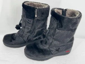 Vintage PAJAR Canada Alaska Black Fur Winter Boots Wool Lined Tassels Lined Sz 7 - Picture 1 of 20