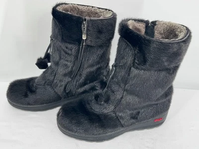 Vintage PAJAR Canada Alaska Black Fur Winter Boots Wool Lined Tassels Lined Sz 7 - Image 1 of 4