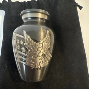 Keepsake American Flag & Eagle Cremation Urn 3”x 1.5” Brass - Picture 1 of 6