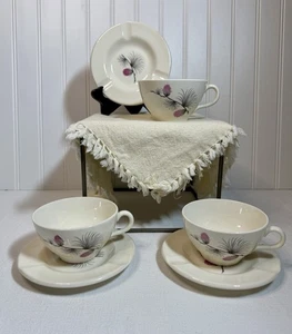 Vintage 3 Coffee Cups & Ashtray Saucers Set Canonsburg Pottery “Wild Clover” MCM - Picture 1 of 21