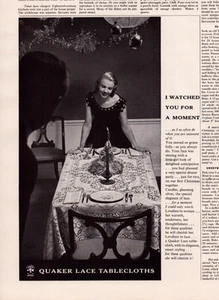 1955 Quaker Lace Tablecloths Vtg Print Ad Dinner Table Christmas Beautiful Woman - Picture 1 of 3