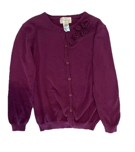 Strasburg Girls Classic Cardigan Sweater With Knit Flowers 12 / 14 Y Plum Color - Picture 1 of 4