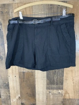 Apt. 9 shorts femininos pretos tamanho 14 mistura de linho com cinto e bolsos - Imagem 1 de 4
