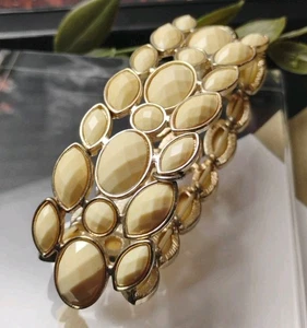 Bracciale elastico NATASHA GIALLO CHIARO sfaccettato acrilico cabochon tono oro! - Foto 1 di 9