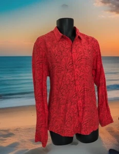 Marrakech Lightweight Long Sleeve Shirt Size Large Orange Black Hawaiian Print - Picture 1 of 9