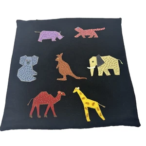 Wool Applique Pillow Cover Animals Black Beaded 19x19 Artisan Velvet Back Zip - Picture 1 of 10