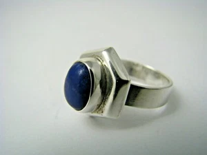 HANDCRAFTED STERLING SILVER RING LAPIS LAZULI STONE US Size 7 Italy c1960s Rare! - Picture 1 of 10