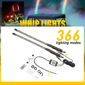 Pair 3FT Bluetooth 5050RGB Spiral LED Whip Lights NO Flag Remote APP For UTV ATV - Picture 1 of 11