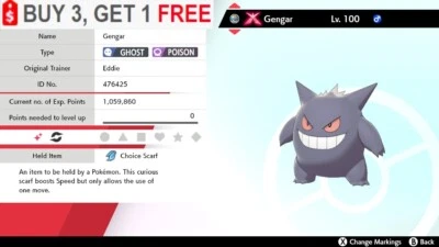 NINTENDO ✨Shiny Gengar✨Pokemon Sword and Shield Gmax Perfect IV Timid 🚀Fast Delivery🚀