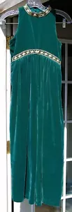 Velvet Girls Jumpsuit Janie and Jack Fancy Emerald Green Gold Trim Size 10 - Picture 1 of 6
