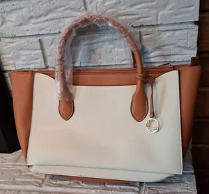 Loulu Beige And Tan Purse Two Short Handles With Attachable Long Handle new - Picture 1 of 13