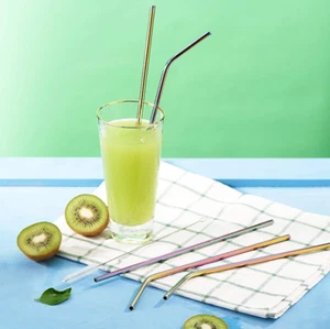 8x Stainless Steel Rainbow Reusable Extra Long 26cm Drinking Straw +Brush +Pouch - Picture 1 of 12