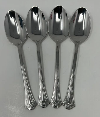 4 Temptations by Tara Floral Lace Flute Place Oval Soup Spoons Stainless  - Image 1 of 3