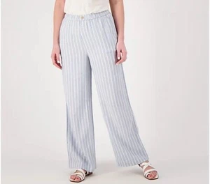 Denim & Co. Naturals Printed Linen Pant - Blue Stripe (sz XL) A601499 - - Picture 1 of 5