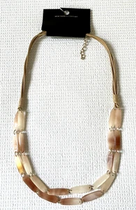 Multistrand Abalone Shell Link Necklace NWT Pink Tan leather ?faux New York & Co - Picture 1 of 4