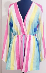 Damen Bohemian Jumpsuits Mehrfarbig Gestreift Pailletten Kurz Strampler Laternenärmel - Bild 1 von 5
