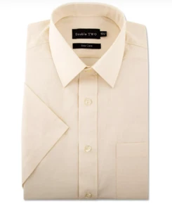DOUBLE TWO Mens Cream Short Sleeve Cotton Rich Non Iron Shirt 15.5" BNWT - Picture 1 of 2