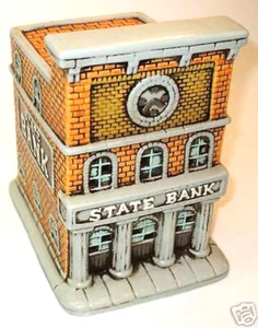 LEFON CHINA "STATE BANK " Lighted - Hand Painted - Christmas Village  - Picture 1 of 2