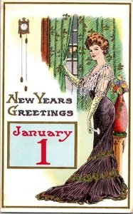 Antike hübsche Frau Neujahrspostkarte - Bild 1 von 2