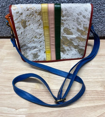 Bolso Bandolera Folklore Couture Cabello en Piel Azul Naranja Piel de Vaca Foto 1 de 4