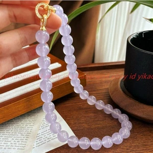 Pretty Natural 8/10/12mm Lavender Jade Gemstone Round Beads Necklace 16-24in - Picture 1 of 12