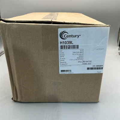 Century H1039L Electric Motor 5 HP 3450 Rpm 3PH 208-230/460 Volt 56HZ Frame - Image 1 of 3