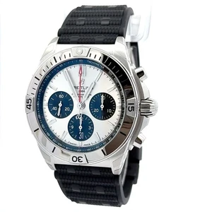 Neu Breitling AB0134101G1S2 B01 42 silbernes Zifferblatt schwarzes Kautschukband Herrenuhr - Bild 1 von 8