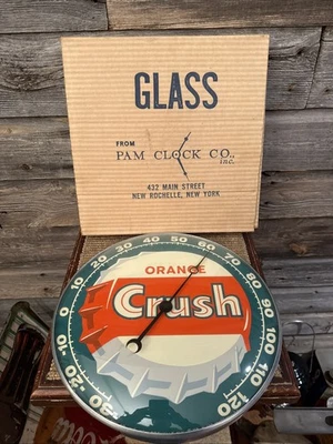 Vintage Orange Crush Sign Advertising Orange Crush Pam Clock Thermometer 1960  - Image 1 of 4