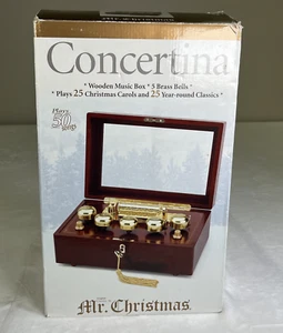 Mr. Christmas Concertina Wooden Music Box 5 Brass Bells 50 Songs w/Key Charity - Picture 1 of 16