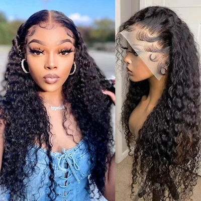 22 inch Water Wave Lace Front Human Hair 13x4 Lace Frontal PrePlucked - Image 1 of 4