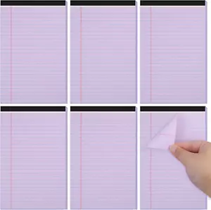6 PCS Small Legal Pads 5X8 Purple, Narrow Ruled Small Note Pads 5X8, Micro Perfo - Picture 1 of 7