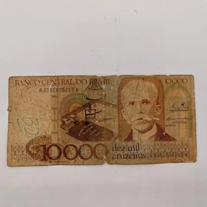 BRASIL BANCO BRAZIL 10000 DEZ MIL CRUZEIROS BANK NOTE #A 0901039215 A - BARBOSA - Picture 1 of 3