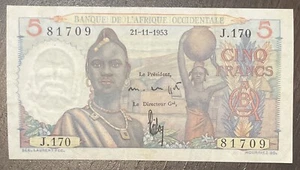 French West Africa 1953 5 Francs UNC LIKE Banknote (1) - Picture 1 of 2