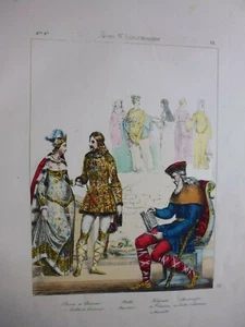 Gravure 19° histoire Mode:costumes sous Charlemagne:prince et princesse, noble - Picture 1 of 7