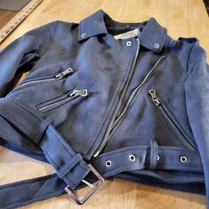 Zara Basic Suede Grey Motorcycle jacket Silver Hardware xs - Picture 1 of 12