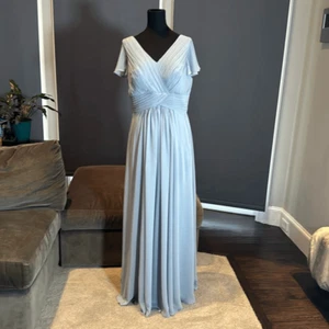 Vestido formal de gasa azul/gris de longitud completa para mujer mangas acampanadas corsé talla 16 - Imagen 1 de 11