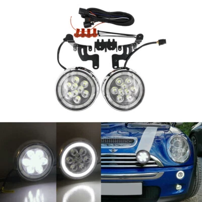 Parachoques delantero cromado LED Mini luces de rally Halo DRL para Mini Cooper R50 R52 R53 Foto 1 de 4