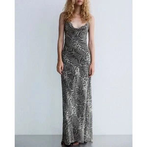 ZARA ärmelloses Maxikleid Wasserfallausschnitt Schlangenledermuster Slip mehrfarbig Small - Bild 1 von 15