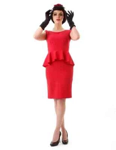 RED WIGGLE DRESS size 14 Peplum Cigarette Pencil Office Everyday Rock Steady NEW - Picture 1 of 4