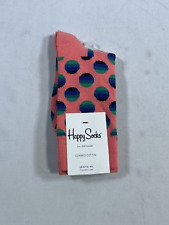 Mens Happy Socks Combed Cotton Pink Polka Dot Dress Socks 5.5-9.5 NEW