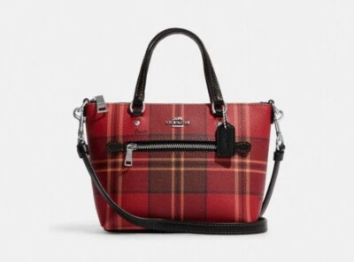 COACH Mini Gallery Tote Crossbody Shoulder Bag with Plaid Print CC796 NWT Red - Image 1 of 4
