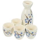 Elegantes Pflaumenblüten-Sake-Set, 5-teiliger Keramik-Topf, japanische Becher