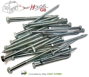 M6 / 6mm HEX HEXAGON HEAD WOOD SCREW COACH SCREWS BOLTS ZINC PLATED ALL LENGTH - Picture 1 of 6
