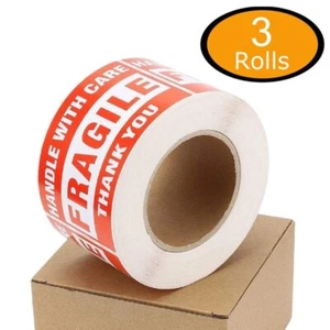 1500 Fragile Stickers 3x5 HANDLE WITH CARE Warning Shipping labels RED - 3 Rolls - Bild 1 von 4