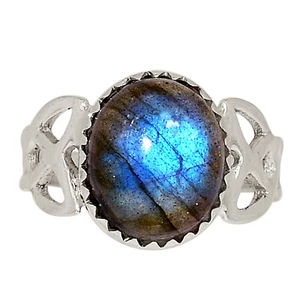 Celtic - Natural Labradorite - Madagascar 925 Silver Ring Jewelry s.7 ALLR-29509 - Picture 1 of 1
