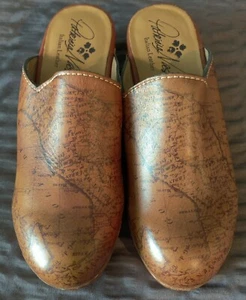 $129 PATRICIA NASH CARMINE MARRÓN MAPA ESTAMPADO CUERO MULA ZUECO NUEVO SIN CAJA Talla 7.5 - Imagen 1 de 10