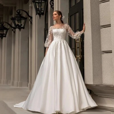 Trail Ball gown for bride,Long sleeves wedding dress,A-Line white wedding gown - Image 1 of 4