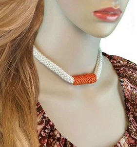 Orange Cream Boho Hippie Choker Necklace Womens Jewelry Vintage 1970s 15" - Picture 1 of 3