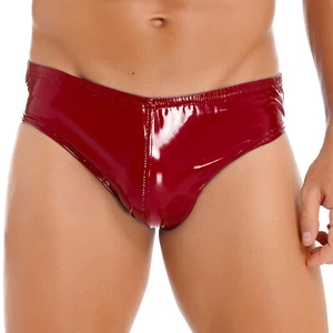 Mens Panties Patent Leather Briefs Trunk Underwear Club Underpants Breathable - Picture 1 of 106