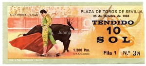 ENTRADA TOROS LA MAESTRANZA SEVILLA 25 OCTUBRE 1986 TENDIDO 10 SOL FILA 1 Nº38 - Imagen 1 de 2